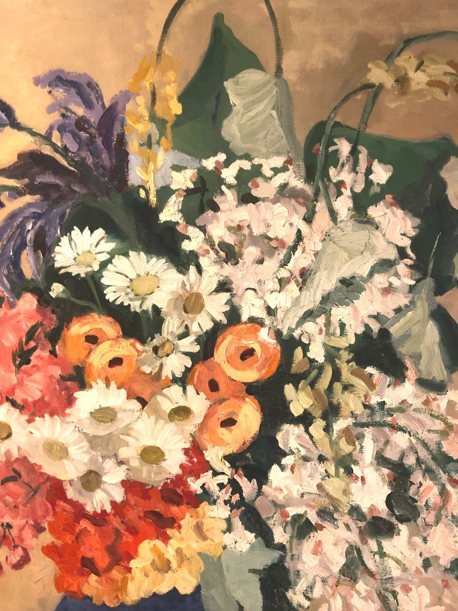 Grand Bouquet De Fleurs Boucher Cermaise 1936 Huile Sur Toile -photo-3