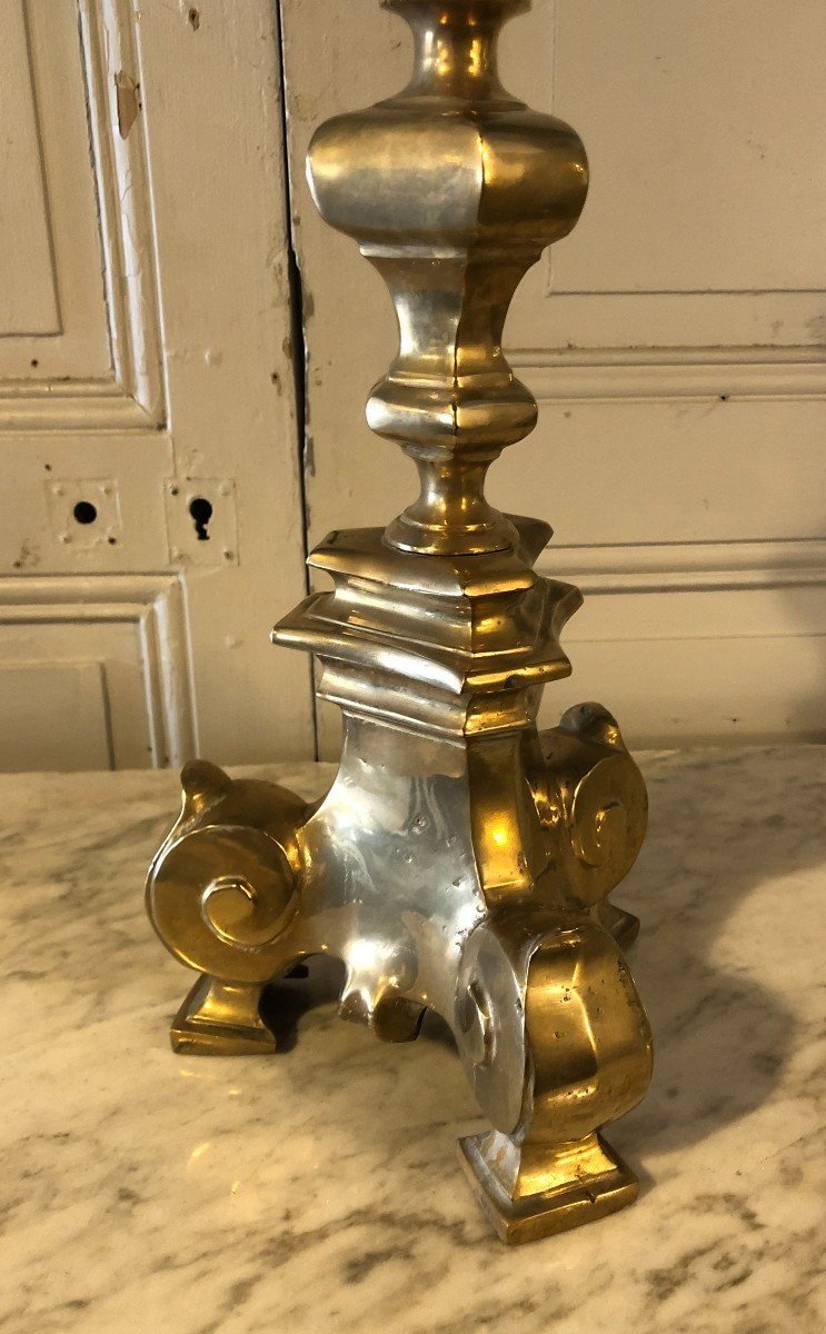 Grand Pique Cierge Lampe En Bronze-photo-3