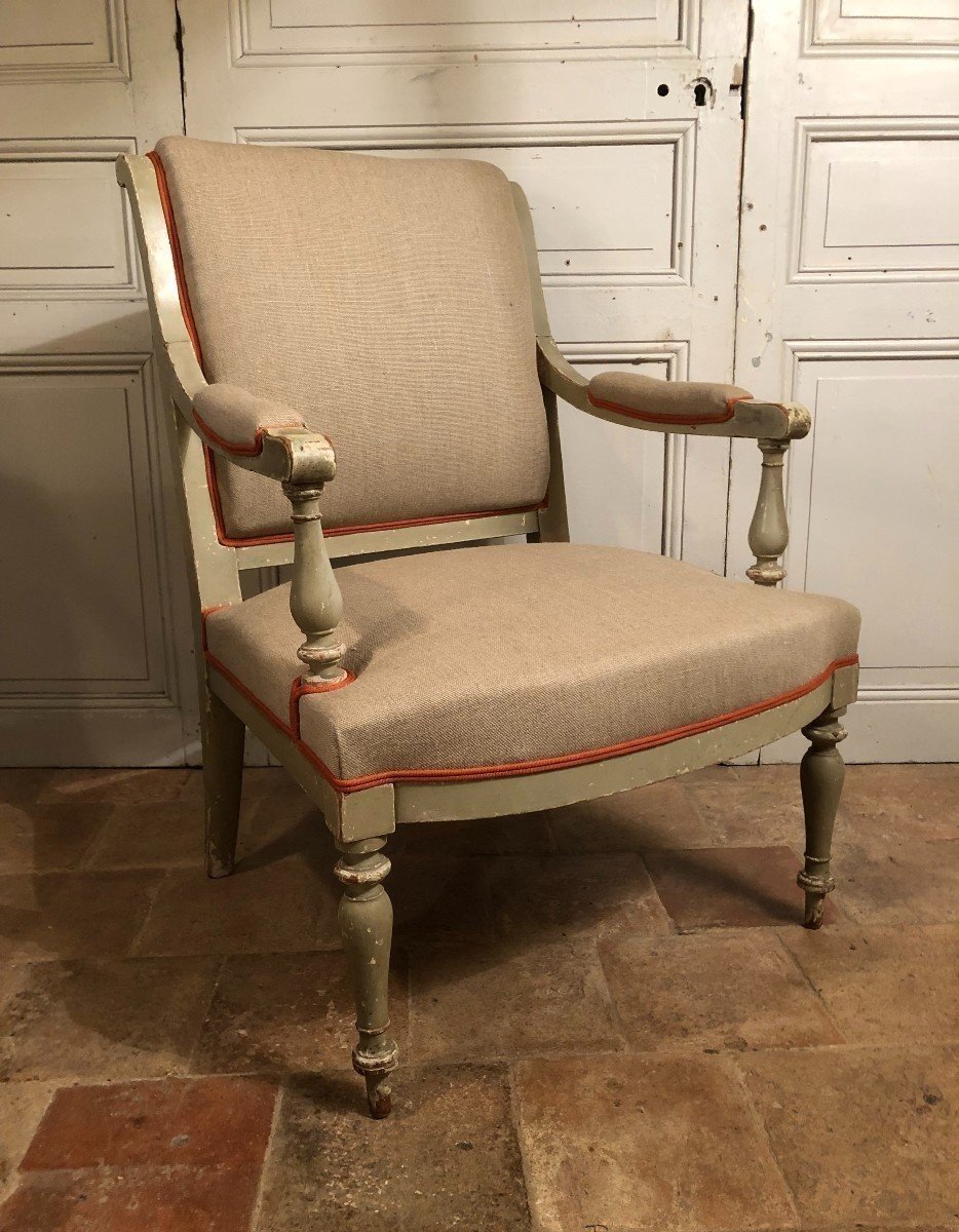 Paire De Fauteuils Directoire En Bois Laqué Gris Fin XVIII° Siècle-photo-1