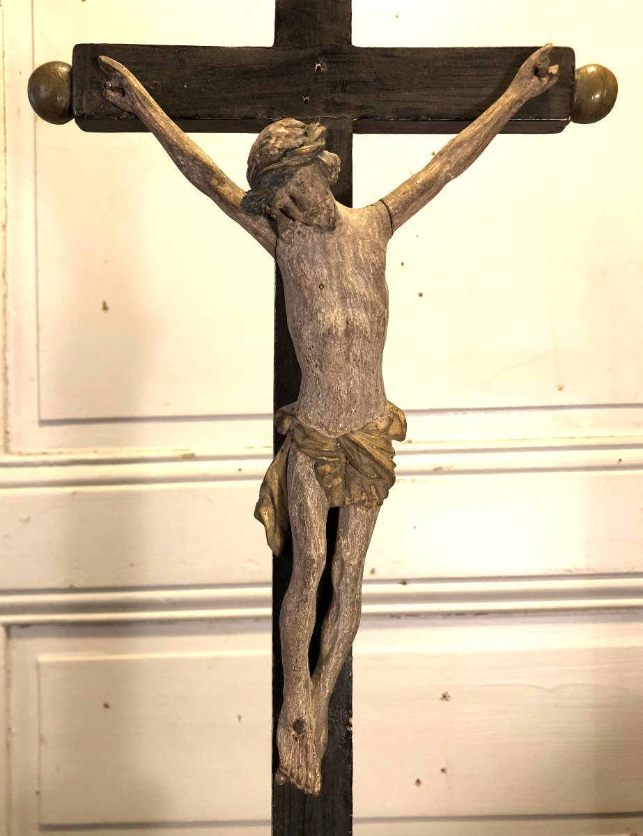 Christ En Bois Polychrome XVIII° Siècle -photo-2