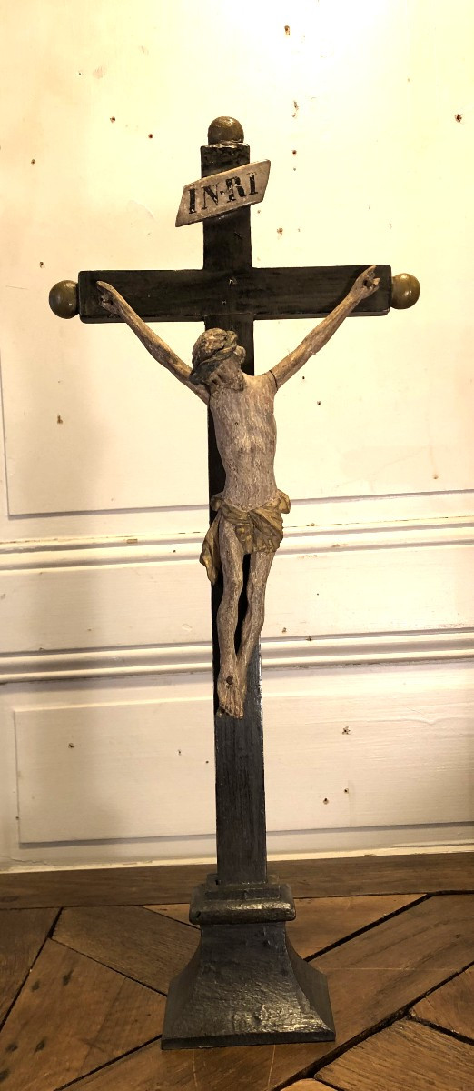 Christ En Bois Polychrome XVIII° Siècle 