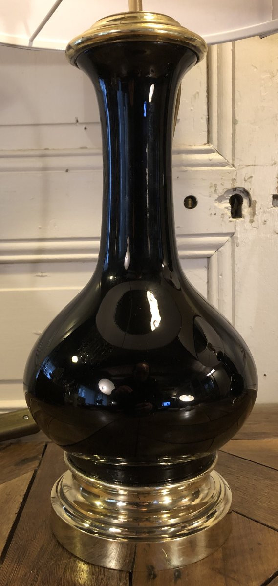Paire De Lampes Balustre En Opaline Noire Napoléon III -photo-3