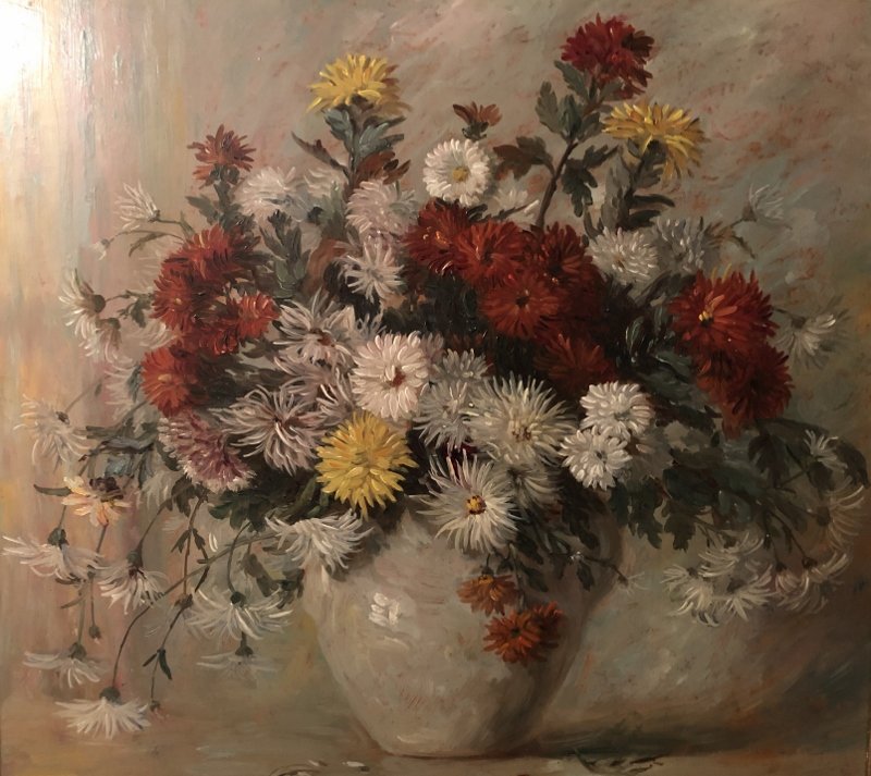 Bouquet Of Dahlias, Chrysanthemums, Daisies In A Vase-photo-3