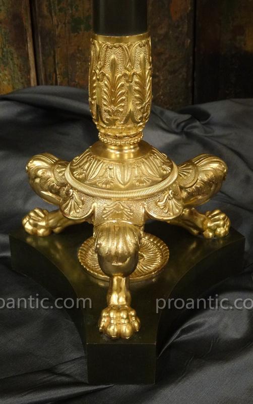 Pair Of Candlesticks Empire Gilt Bronze And Patina, XIX Century-photo-1