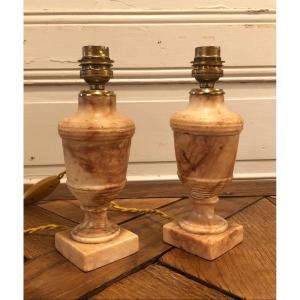 Pair Of Baluster Vases Marble Lamp XIXth Century