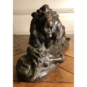 C. Masson "lion Devouring A Buffalo" In Bronze