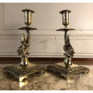 Pair Of Dolphin Candlesticks 
