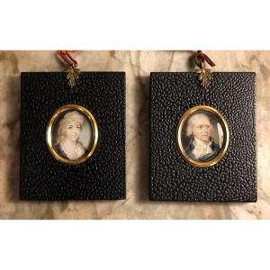 Pair Of Empire Consulate Miniature Aristocratic Portraits 