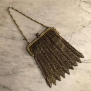 Art-deco Evening Bag In Gold, Silver And Copper Metal Mesh 