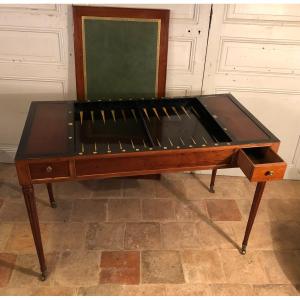 Table à Jeux, Tric Trac, Bureau Louis XVI Estampillée M. Ohneberg En Acajou