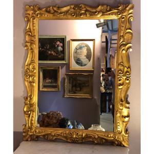 Italian Baroque Mirror In Golden Wood 19th Century