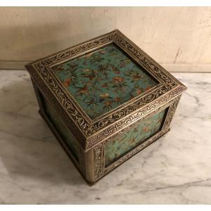 Jewelry Box In Bronze And Painted Sheet Metal With Japanese Decor 19th Century 