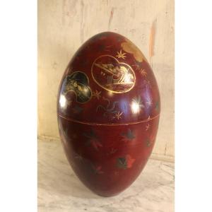 Large Egg In Red And Gold Lacquer Japan Circa 1900