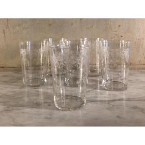 Suite Of Six Baccarat Goblets In Engraved Crystal  