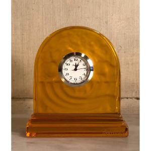 Baccarat Crystal Clock In Art Deco Style With Amber Horns Of Plenty 