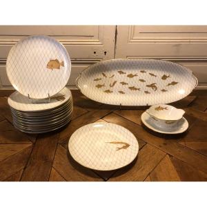 "les Poissons d'Or" Porcelaine Bernardaud Service à Poisson 