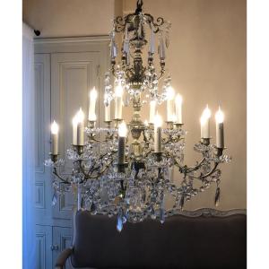 18-light Bronze And Crystal Chandelier In Louis XV Napoleon III Style