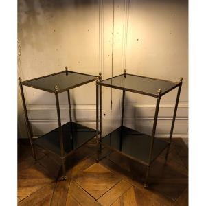 Paire De Tables, Bouts De Canap&eacute; Maison Bagu&egrave;s &agrave; Plateau En Verre Noir Vers 1960/70 