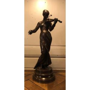 " La Violoniste " Bronze Signés Alfred Boucher H 65cm 