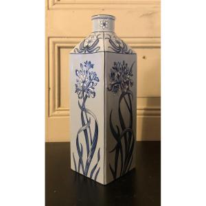 Vase Bottle "with Agapanthus" In Earthenware Fives De Lille 