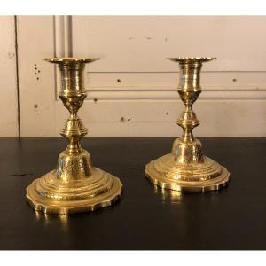 Pair Of Louis XIV Style Bronze Toilet Candlesticks Called Ragots