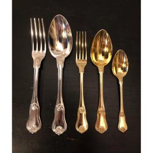 Odiot 60-piece Silver And Vermeil Cutlery Set With Minerva Hallmark