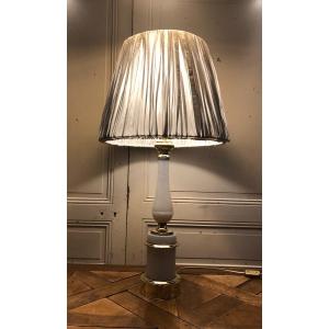 Grande Lampe En Opaline Blanche De Style Empire 