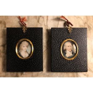 Pair Of Miniature Aristocratic Portraits Consulates Empire