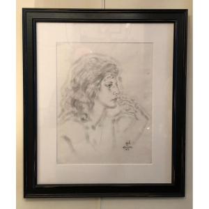 Dessin Profil De Jeune Femme "jacqueline" Signée Foujita Et Daté 1929