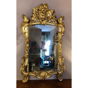 Louis XV Mirror With Glazing Beads In Gilded Wood