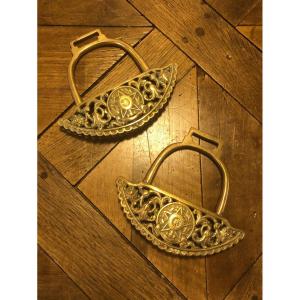 Pair Of Ceremonial Stirrups In Bronze, Brazil 