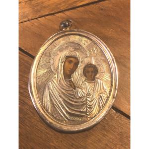 Travel Icon "virgin And Child" Solid Silver Russia 