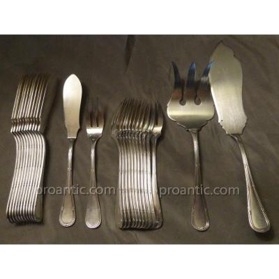 12 Louis XVI Style Fish Cutlery With Crossed Ribbons