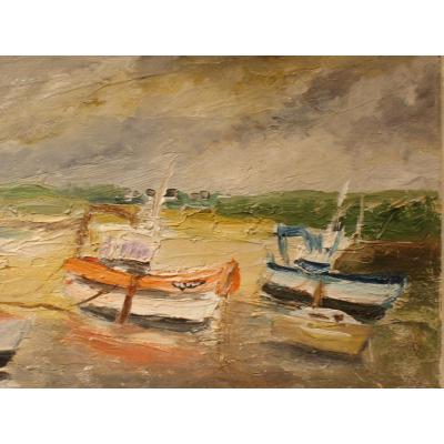 Marine Oil On Canvas Signed Jo Lazou