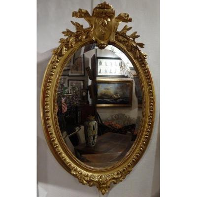 Miroir Médaillon Napolèon III En Bois Et Stuc Doré