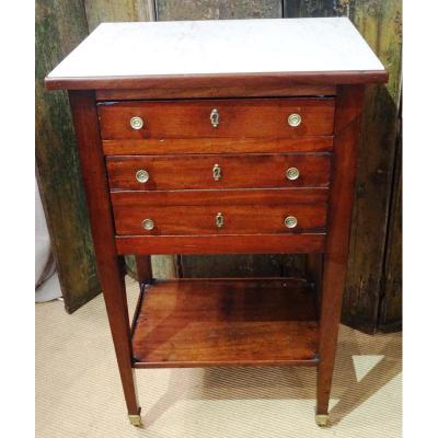 Bedside Table Mahogany Empire Style, Wearing A Carrara Marble