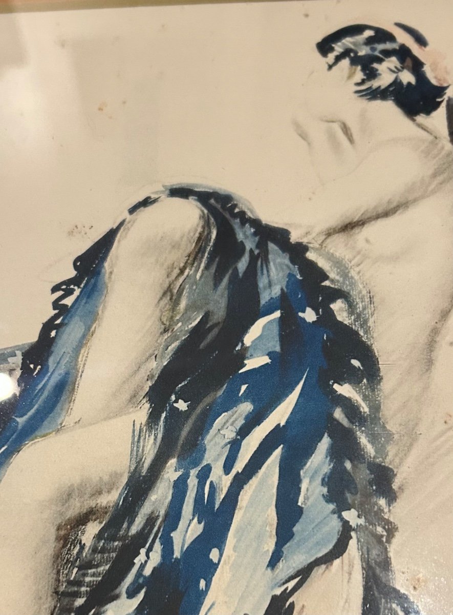 « Nudité  Voilée » Signée Drian (Adrien Désiré Étienne ) Dessin Gouache Ou Aquarelle Et Crayon -photo-3