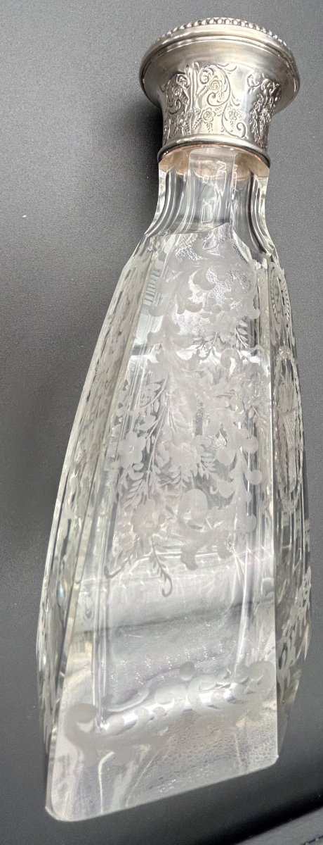 Carafe Cristal Et Argent Gravée De Paniers Fleuris-photo-3