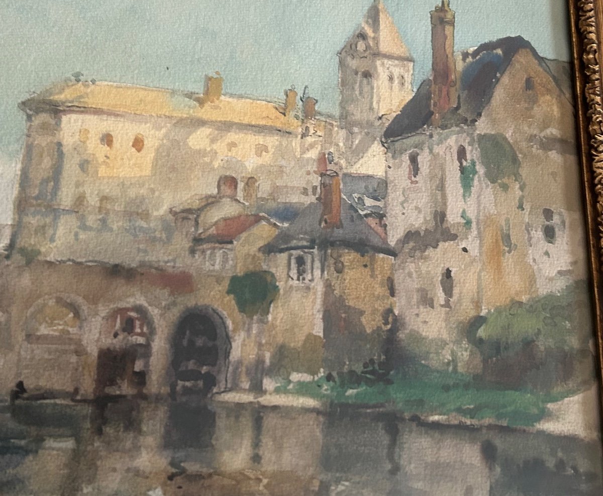 Eugene Villon  Aquarelle « le Pont Aux Sept Arches Dans Le Village »-photo-4