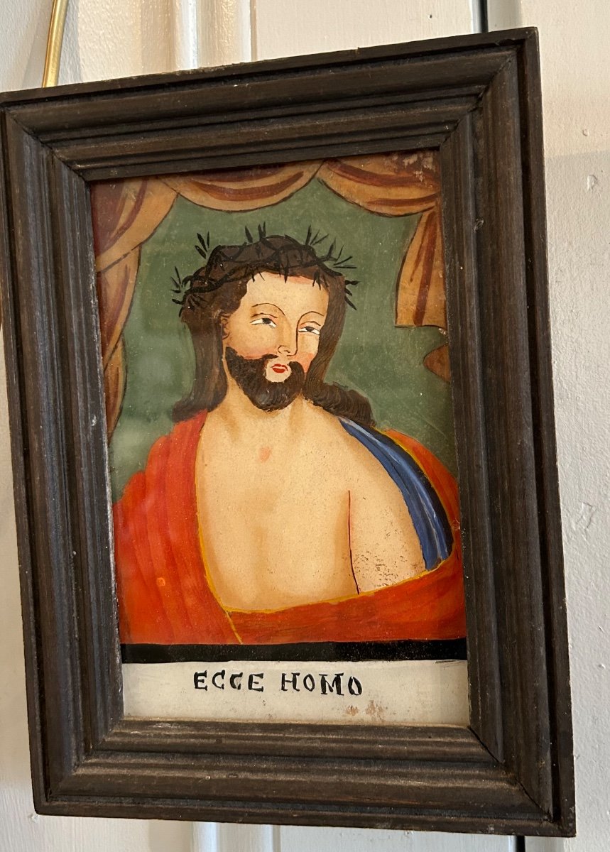 Glass Painting “ecce Homo” End Of The 18th Century Beginning Of The 19th Century-photo-3