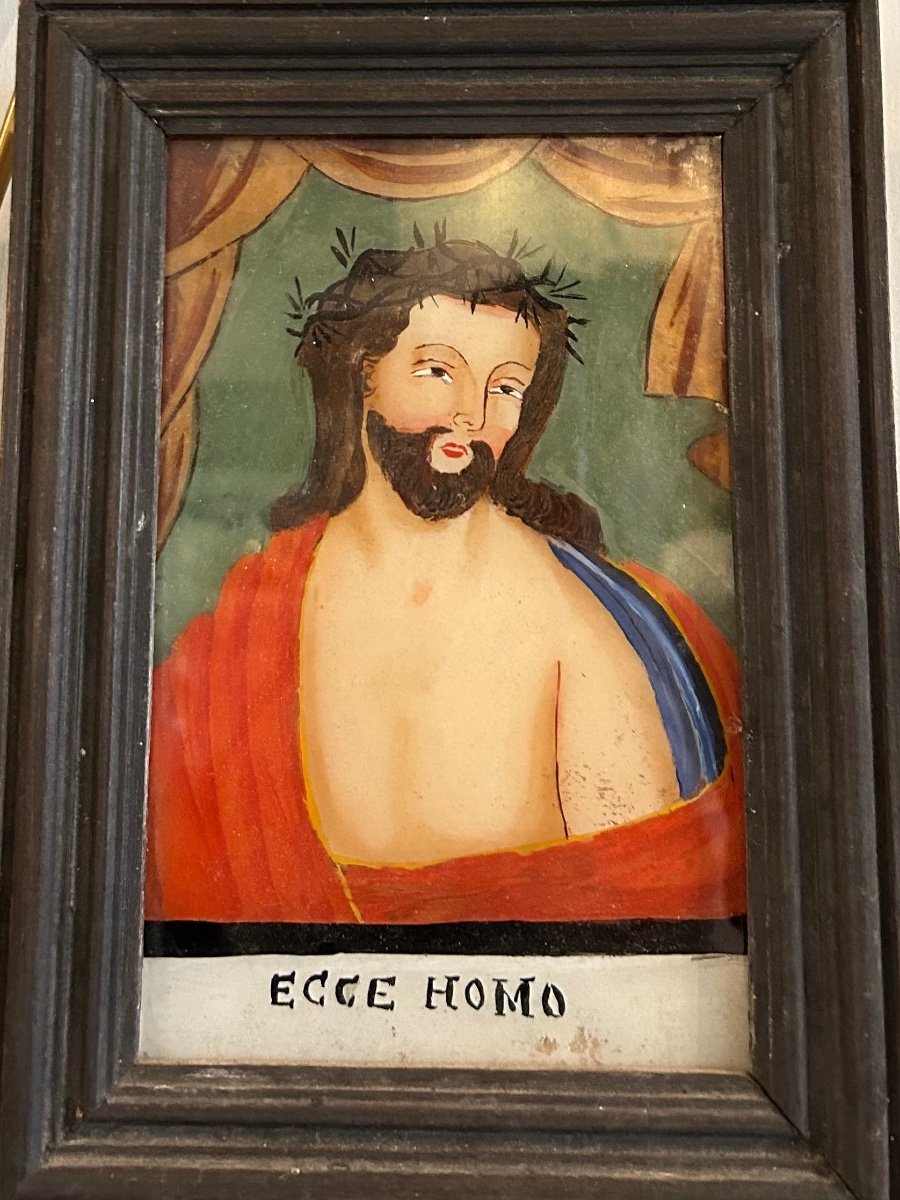 Glass Painting “ecce Homo” End Of The 18th Century Beginning Of The 19th Century