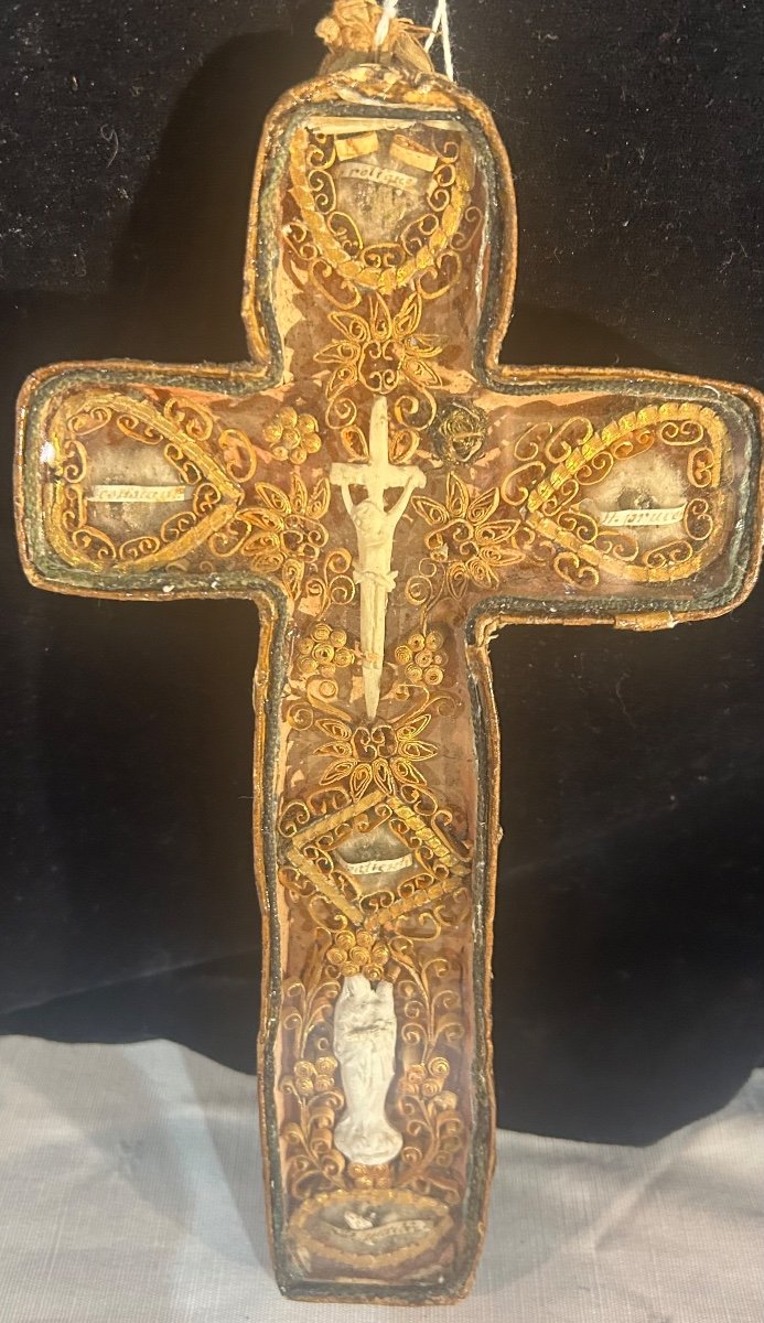 Reliquary Cross With Paperolles And Relics To Identify 