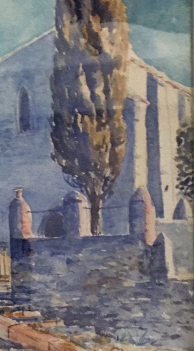 Aquarelle Noël Pichot école Lyonnaise 1931 « la Chapelle Aux Cyprès »-photo-3