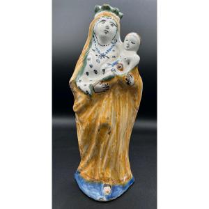 Virgin And Child In Nevers Faience, 18th Century