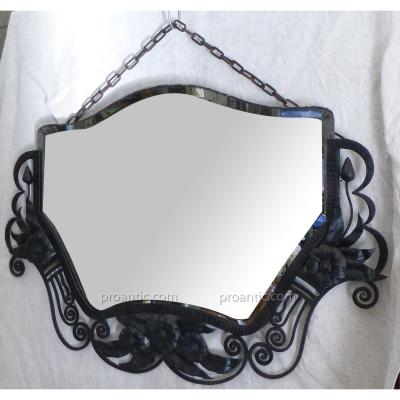 Beveled Mirror Art Deco Wrought Iron