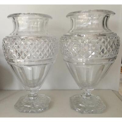 Pair Of Medici Vases Crystal Baccarat Style Restoration