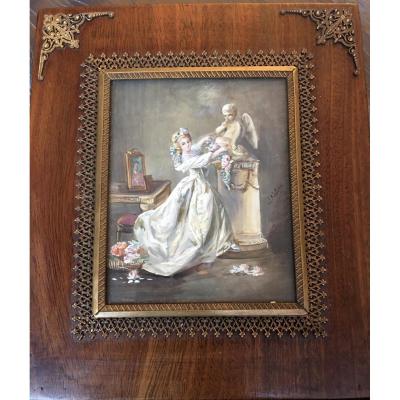 Miniature On Ivory "offering To Love" Signed