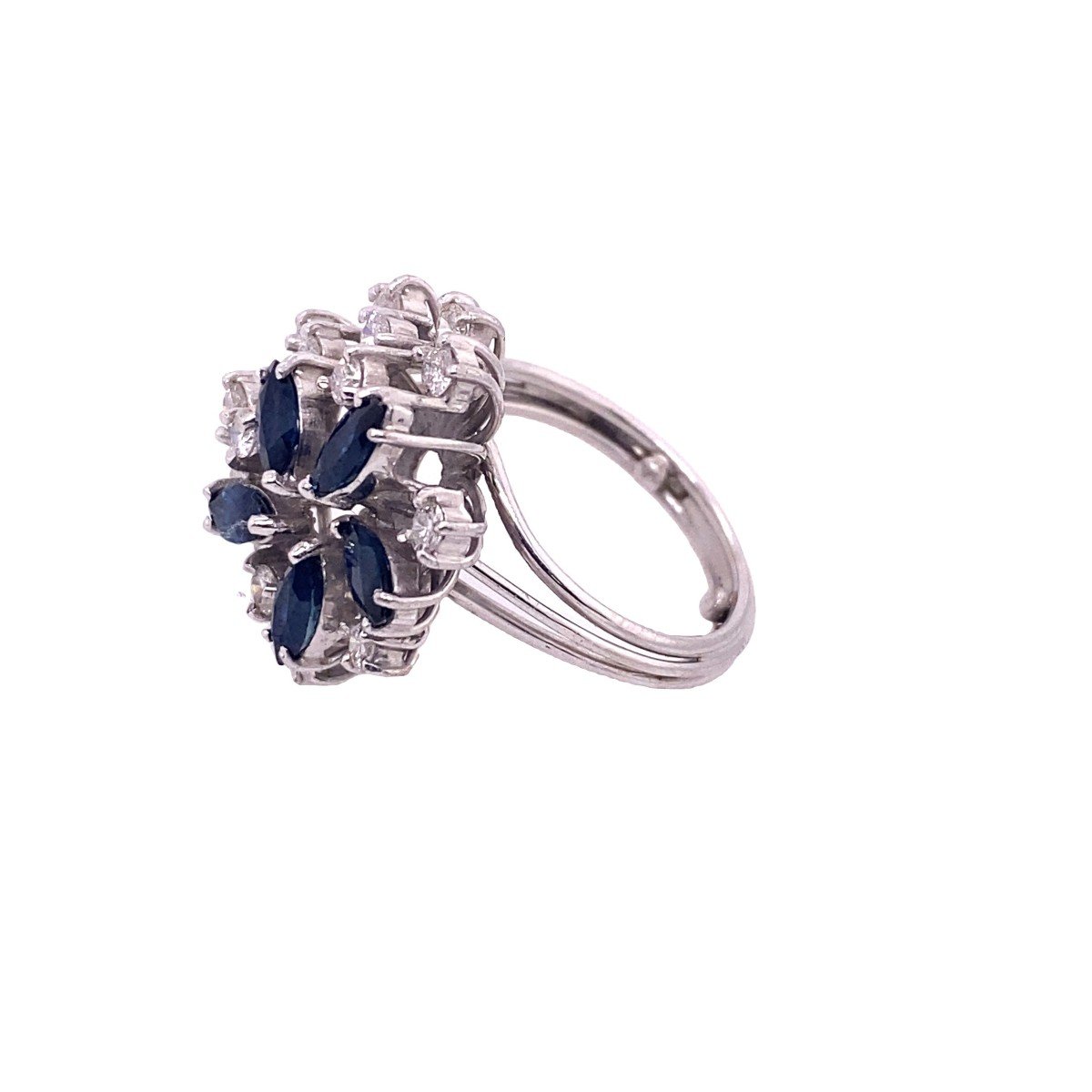 18ct White Gold Diamond & Sapphire Dress Ring, 0.75ct Of Diamonds-photo-4
