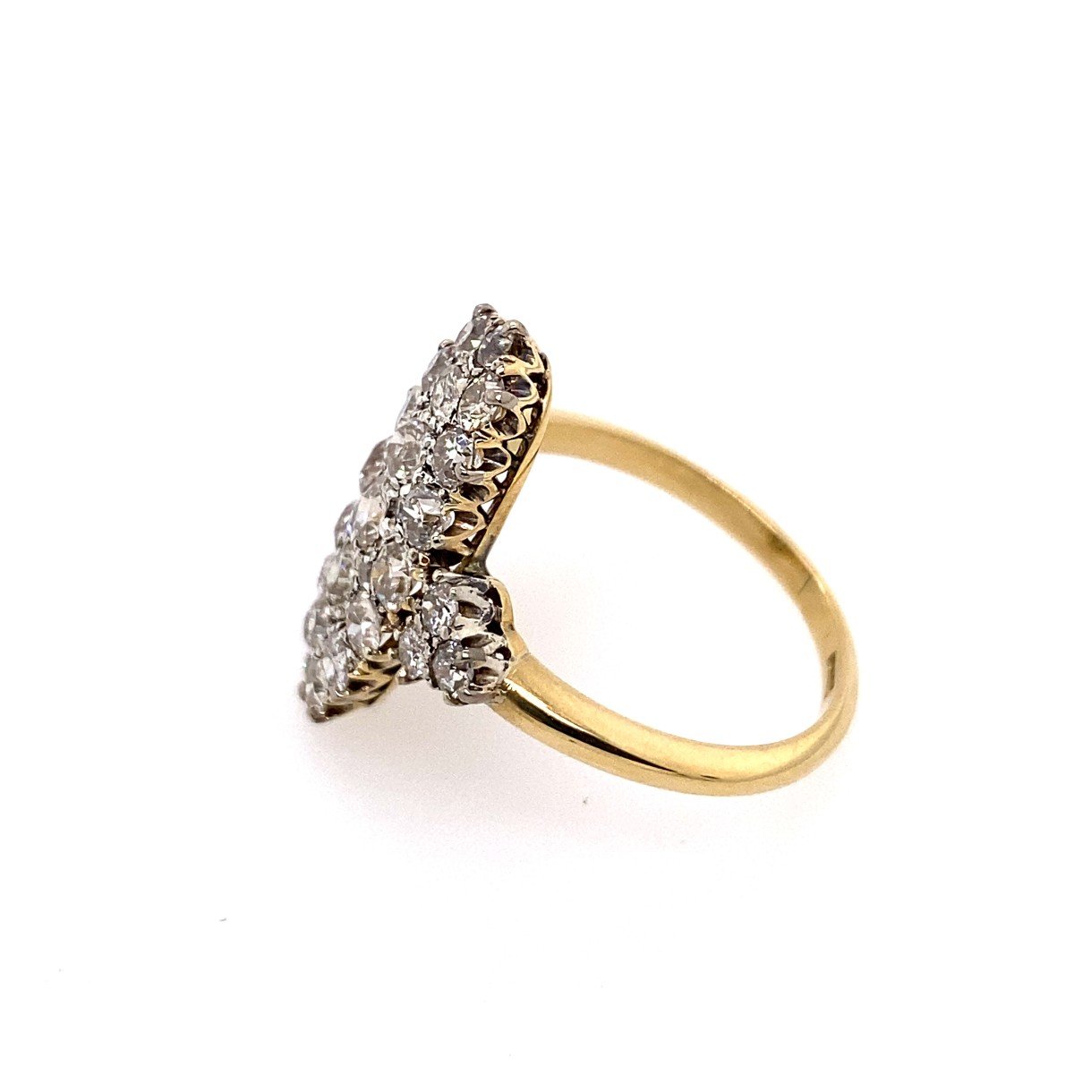 3.0ct Antique Lozenge Shape Victorian Cut Diamond Cluster Ring, Set In 18ct Gold-photo-2