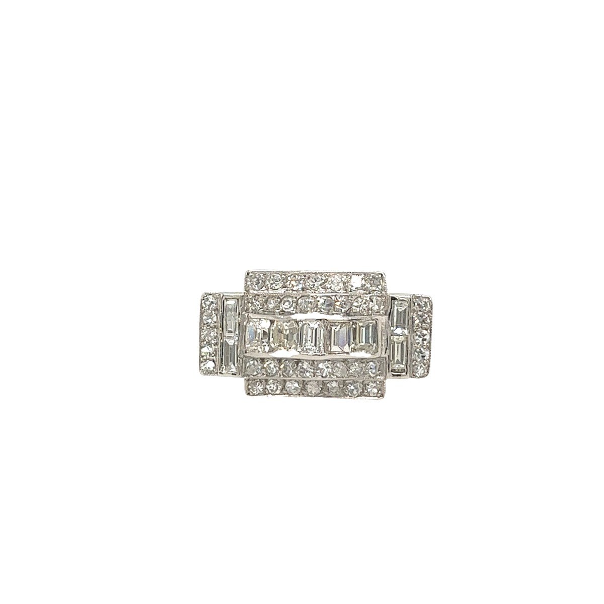 Platinum Diamond Dress Ring Set With 1.30ct Mix Shapes Natural Diamonds,pre 1950